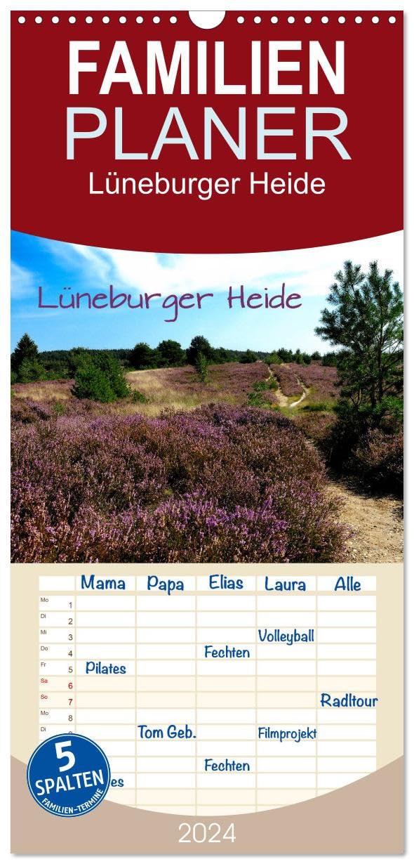 Familienplaner 2025 - Lüneburger Heide mit 5 Spalten (Wandkalender, 21 cm x 45 cm), CALVENDO: Unterwegs in der Lüneburger Heide zwischen Klecken und Pietzmoor (CALVENDO Orte) Leisure, Home & Garden