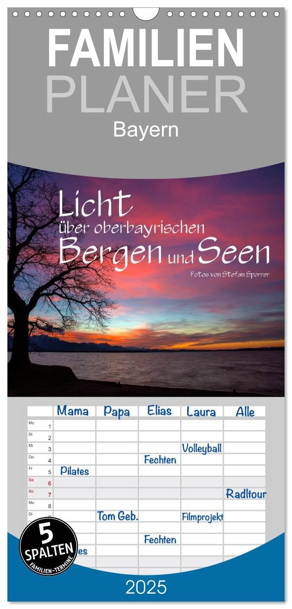 Familienplaner 2025 - Licht über oberbayrischen Bergen und Seen mit 5 Spalten (Wandkalender, 21 cm x 45 cm), CALVENDO: Zwölf faszinierende Bilder aus der oberbayrischen Alpenregion (CALVENDO Natur) Photography