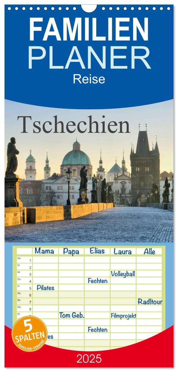 Familienplaner 2025 - Tschechien mit 5 Spalten (Wandkalender, 21 cm x 45 cm), CALVENDO: Tschechien mit seinen großartigen Städten, Burgen und Schlössern (CALVENDO Orte) Leisure, Home & Garden
