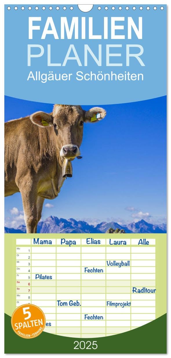 Familienplaner 2025 - Allgäuer Schönheiten Allgäu - Land der Kühe mit 5 Spalten (Wandkalender, 21 cm x 45 cm), CALVENDO: Kühe - die Stars und Schönheiten des Allgäus (CALVENDO Natur) Photography