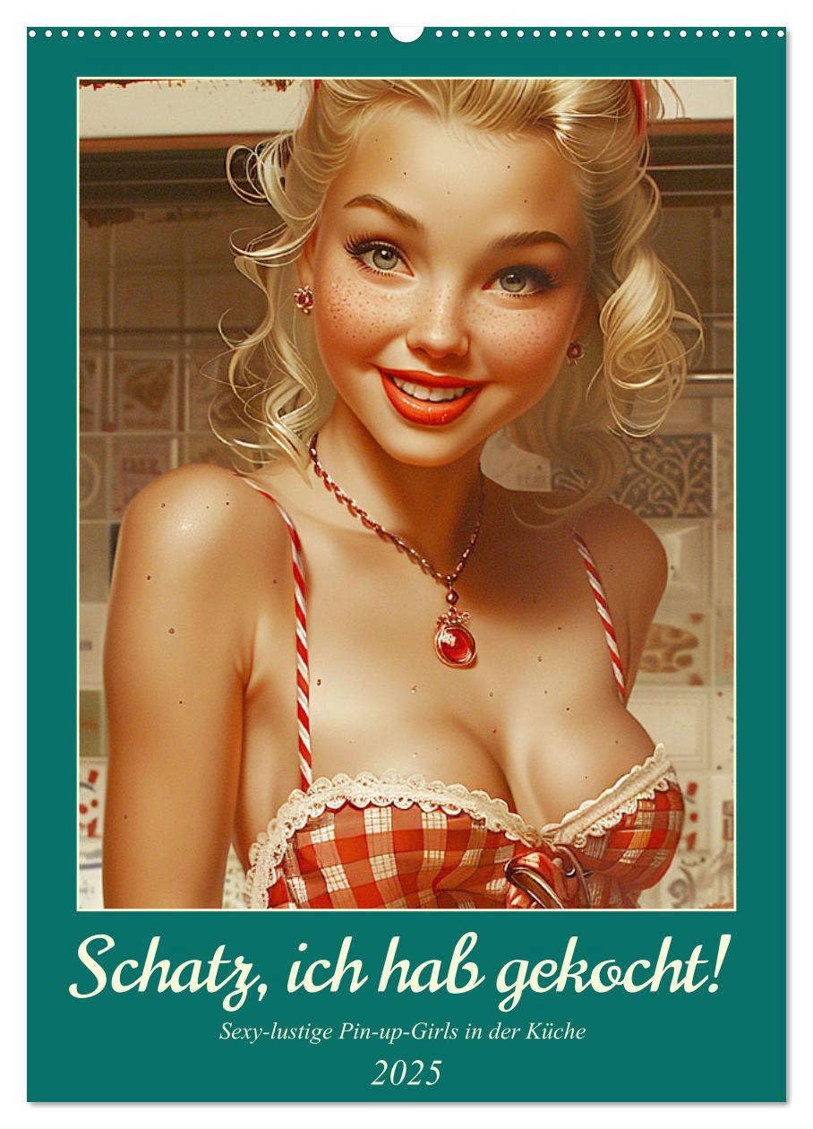 Schatz, ich hab gekocht! Sexy-lustige Pin-up-Girls in der Küche (Wandkalender 2025 DIN A2 hoch), CALVENDO Monatskalender: Heitere Pin-Up Kunst im Stil der 50er Jahre (CALVENDO Erotik) Calendars