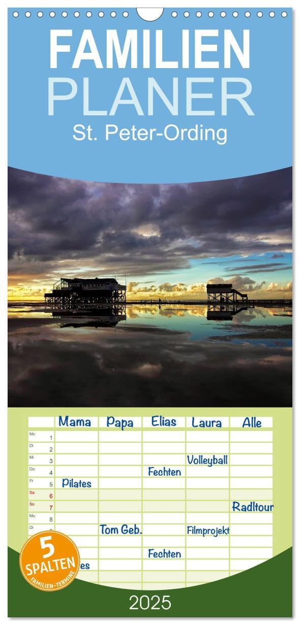 Familienplaner 2025 - St. Peter-Ording mit 5 Spalten (Wandkalender, 21 cm x 45 cm), CALVENDO: Impressionen vom Strand und aus dem Watt (CALVENDO Natur) Leisure, Home & Garden