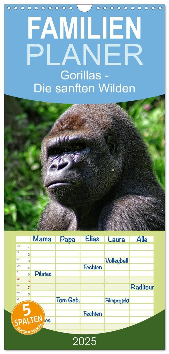Familienplaner 2025 - Gorillas - Die sanften Wilden mit 5 Spalten (Wandkalender, 21 cm x 45 cm), CALVENDO Natural Sciences