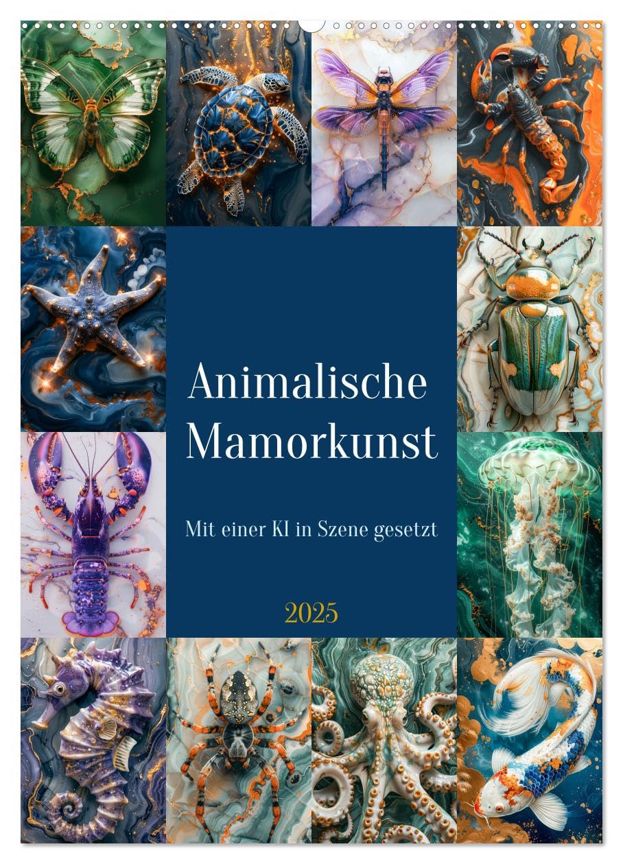 Animalische Mamorkunst (Wandkalender 2025 DIN A2 hoch), CALVENDO Monatskalender: Animalische Mamorkunst bezeichnet die künstlerische Darstellung von Tieren in Marmor. (CALVENDO Tiere) Lifestyle