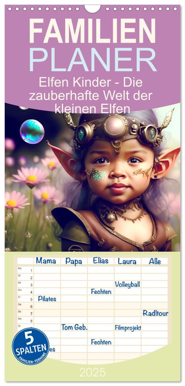 Familienplaner 2025 - Elfen Kinder - Die zauberhafte Welt der kleinen Elfen mit 5 Spalten (Wandkalender, 21 cm x 45 cm), CALVENDO: Im magischen Reich der Elfenkinder. (CALVENDO Menschen) Leisure, Home & Garden