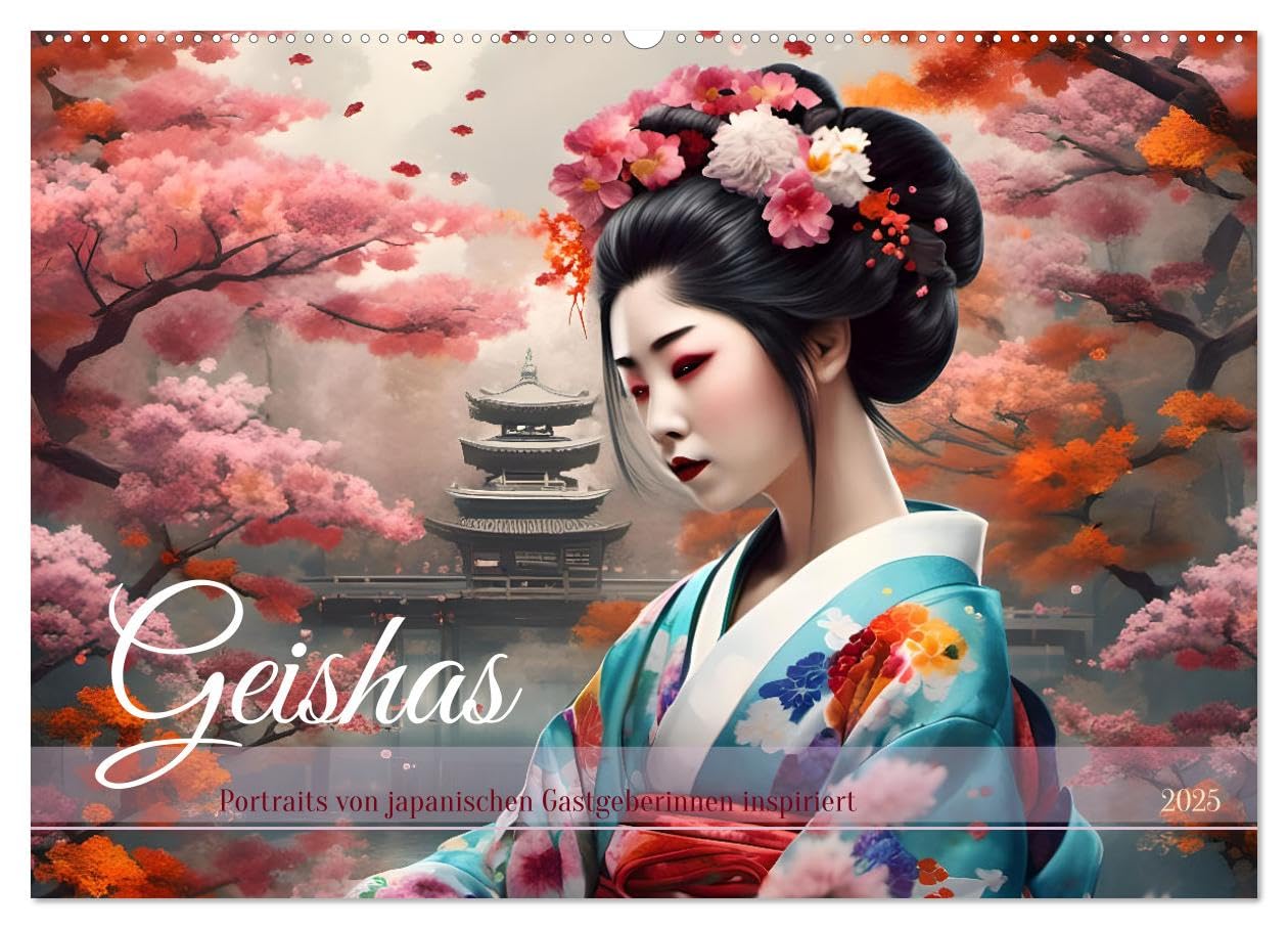 Geishas Portraits von japanischen Gastgeberinnen inspiriert (Wandkalender 2025 DIN A2 quer), CALVENDO Monatskalender: KI-generierte Porträts, die die ... Naturkulissen zeigen. (CALVENDO Menschen) Film, Art & Culture