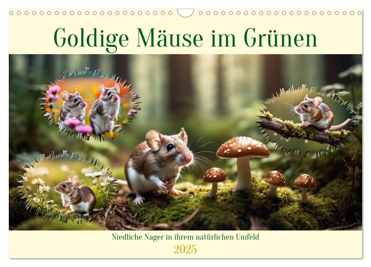 Goldige Mäuse im Grünen (Wandkalender 2025 DIN A3 quer), CALVENDO Monatskalender: Niedliche Nager in ihrem natürlichen Umfeld (CALVENDO Tiere) Natural Sciences