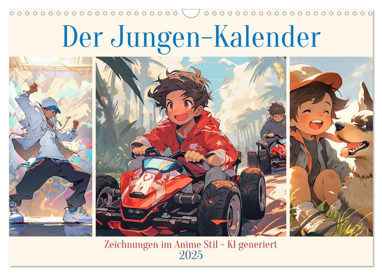 Der Jungen-Kalender (Wandkalender 2025 DIN A3 quer), CALVENDO Monatskalender: Coole Zeichnungen im Anime Stil - KI generiert (CALVENDO Menschen) Film, Art & Culture