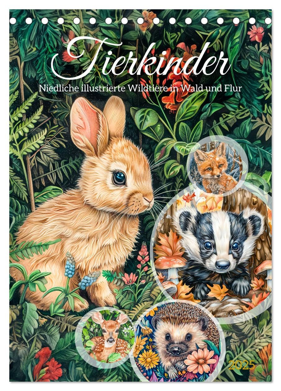 Tierkinder - Niedliche illustrierte Wildtiere in Wald und Flur (Tischkalender 2025 DIN A5 hoch), CALVENDO Monatskalender: Bezaubernde Einblicke in die Kinderstube der Natur (CALVENDO Tiere) Social Sciences