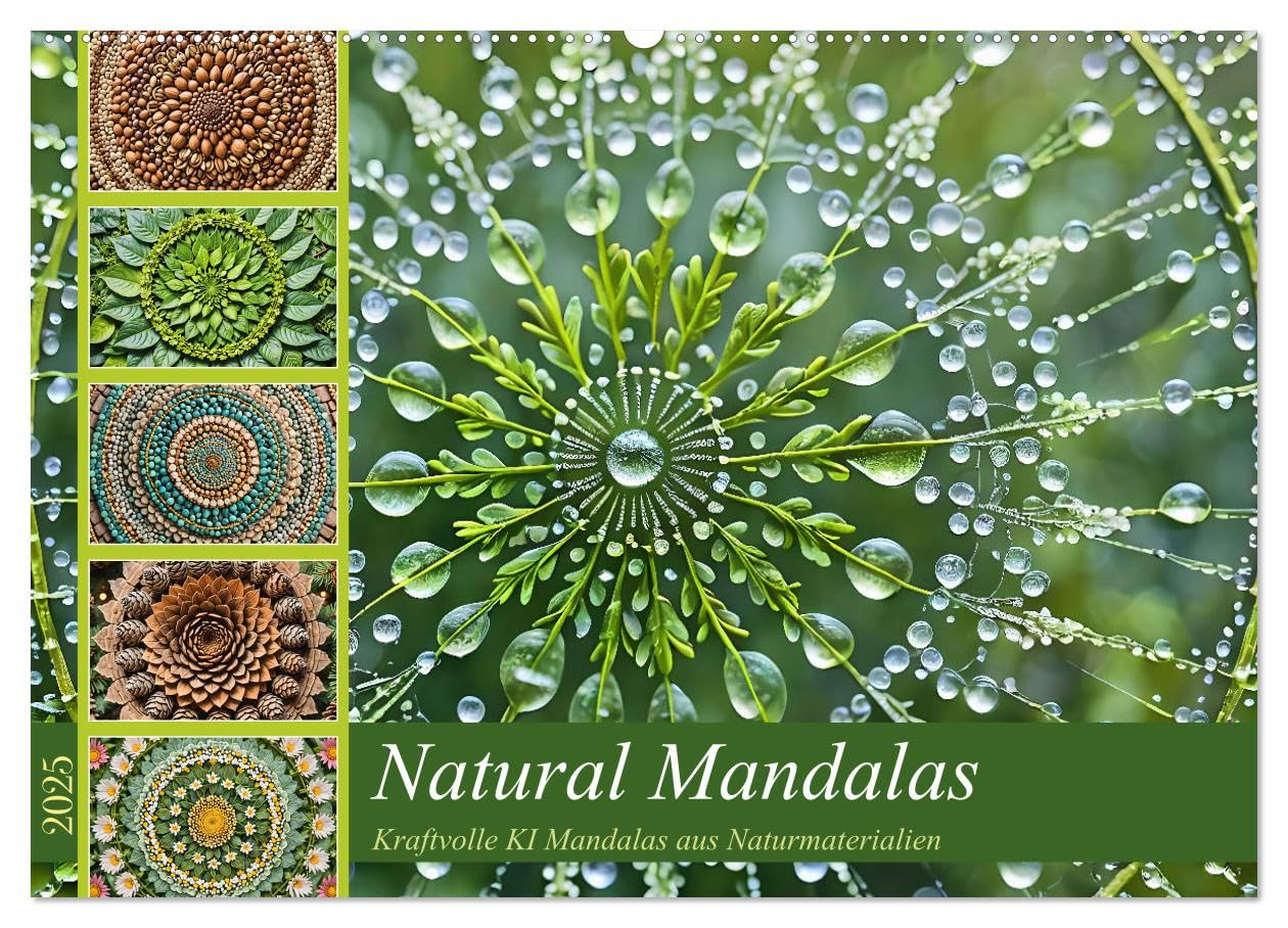 Natural Mandalas - Kraftvolle KI Mandalas aus Naturmaterialien (Wandkalender 2025 DIN A2 quer), CALVENDO Monatskalender: Harmonie und Kraft mit Mandalas aus Naturmaterialien. (CALVENDO Kunst) Film, Art & Culture