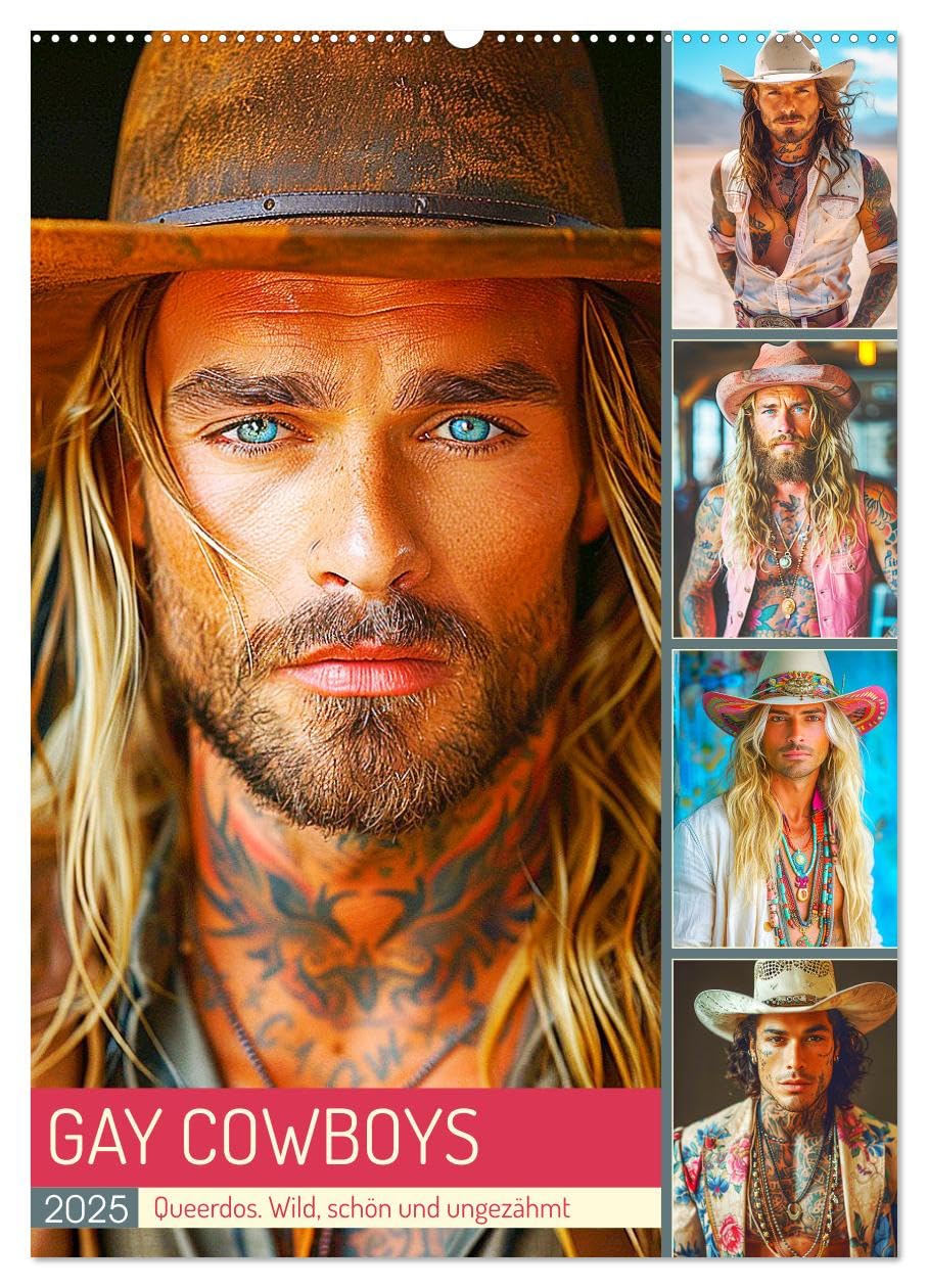 Gay Cowboys. Queerdos. Wild, schön und ungezähmt (Wandkalender 2025 DIN A2 hoch), CALVENDO Monatskalender: Die coole Seite des Queer-Seins im modernen Wild West-Stil (CALVENDO Menschen) Living & Furnishing