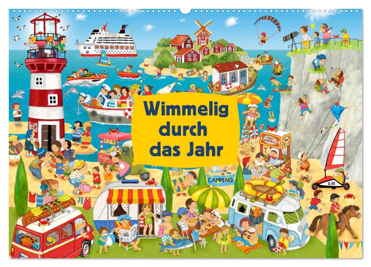Wimmelig durch das Jahr (Wandkalender 2025 DIN A2 quer), CALVENDO Monatskalender: Lustige Wimmelbilder für Kinder (CALVENDO Spass) Calendars