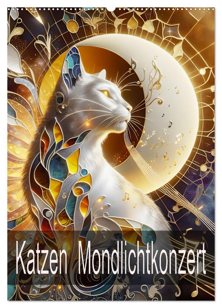 Katzen Mondlichtkonzert (Wandkalender 2025 DIN A2 hoch), CALVENDO Monatskalender: Zauberhafte Symbiose aus Katzen und goldenem Mondlichtschimmer, mit KI erstellt. (CALVENDO Tiere) Film, Art & Culture