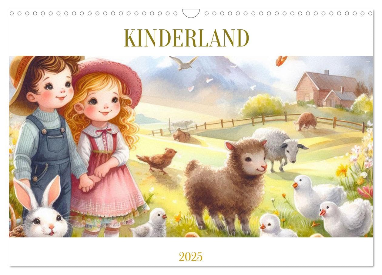 KINDERLAND (Wandkalender 2025 DIN A3 quer), CALVENDO Monatskalender: Farbenfrohe Landschaftsaqurelle mit Kindern (CALVENDO Menschen) Photography