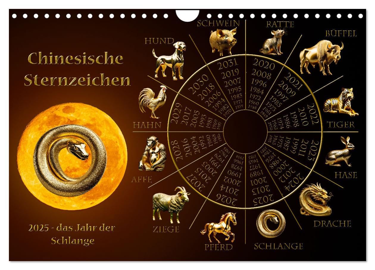 Chinesische Sternzeichen (Wandkalender 2025 DIN A4 quer), CALVENDO Monatskalender: 2025 - das Jahr der Schlange (CALVENDO Hobbys) Calendars