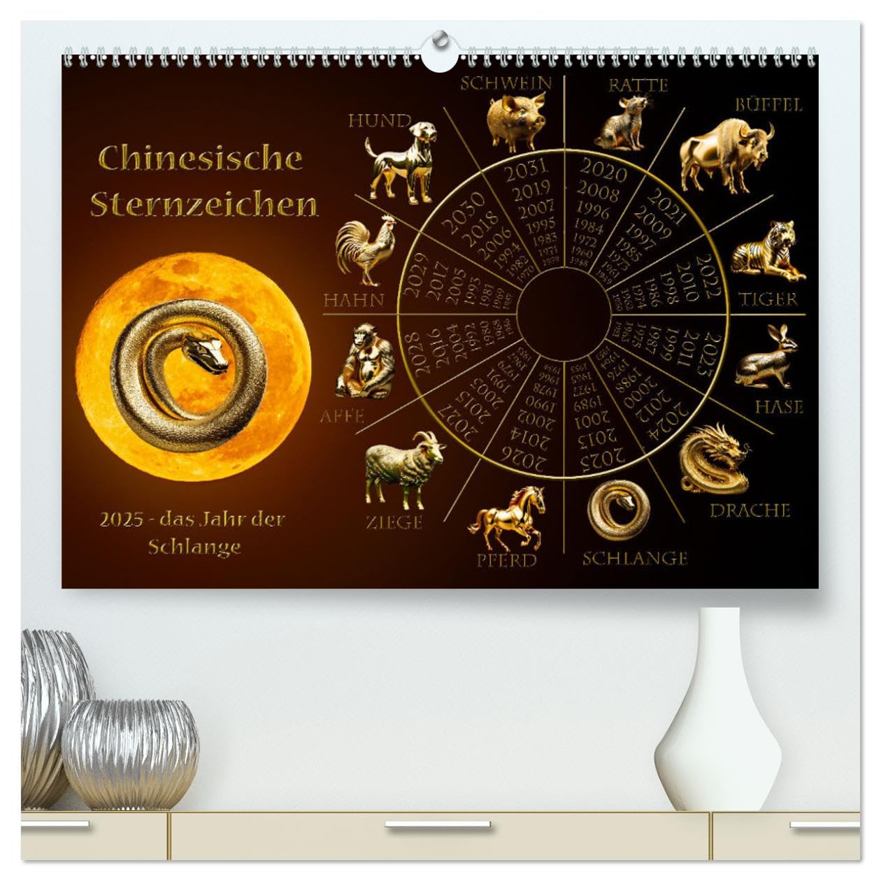 Chinesische Sternzeichen (hochwertiger Premium Wandkalender 2025 DIN A2 quer), Kunstdruck in Hochglanz: 2025 - das Jahr der Schlange (CALVENDO Hobbys) Calendars