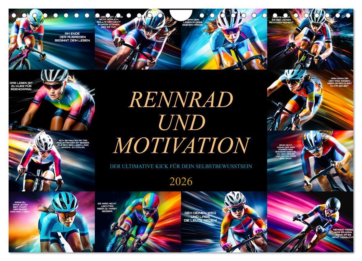 Rennrad und Motivation (Wandkalender 2026 DIN A4 quer), CALVENDO Monatskalender: Die hochwertigen Bilder und die sorgfältig ausgewählten Zitate machen ... Hingucker in jedem Raum. (CALVENDO Sport) Leisure & Fun