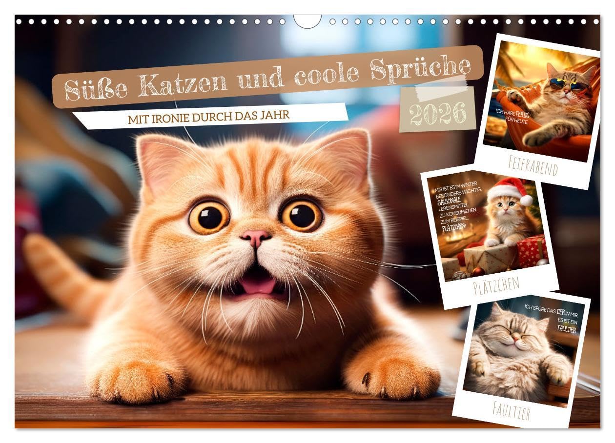 Süße Katzen und coole Sprüche (Wandkalender 2026 DIN A3 quer), CALVENDO Monatskalender: Mit Ironie durch das Jahr (CALVENDO Spass) Natural Sciences