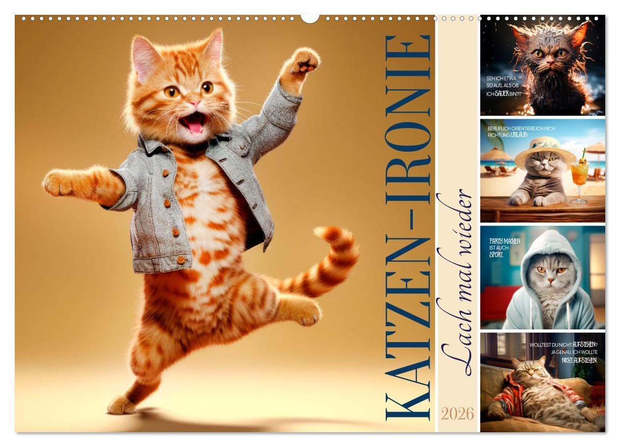 KATZEN-IRONIE Lach mal wieder (Wandkalender 2026 DIN A2 quer), CALVENDO Monatskalender: Samtpfötchen mit amüsanten Sprüchen (CALVENDO Spass) Natural Sciences