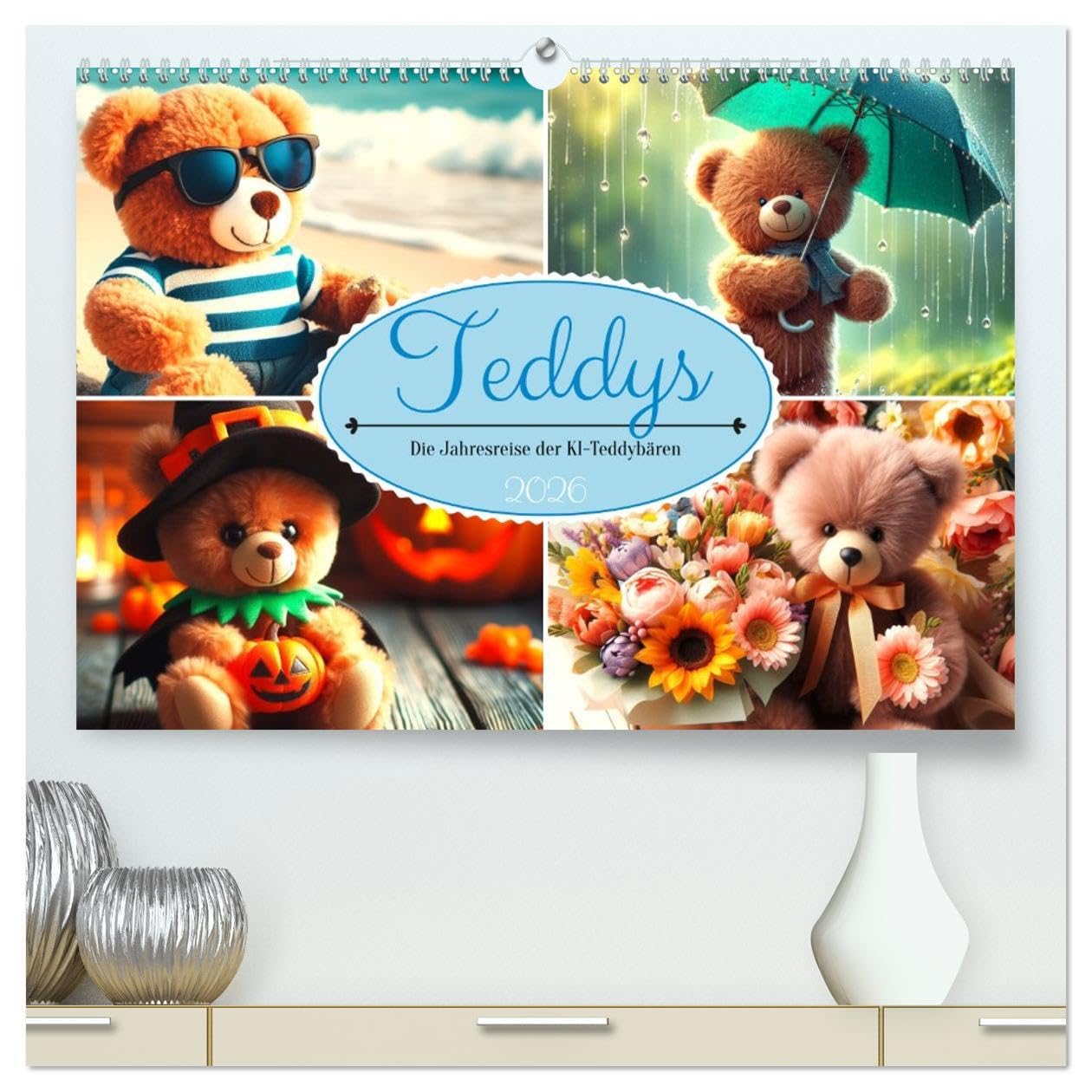 Teddys - Die Jahresreise der KI-Teddybären (hochwertiger Premium Wandkalender 2026 DIN A2 quer), Kunstdruck in Hochglanz: KI-gestaltete Teddys auf Entdeckungsreise (CALVENDO Spass) Leisure, Home & Garden