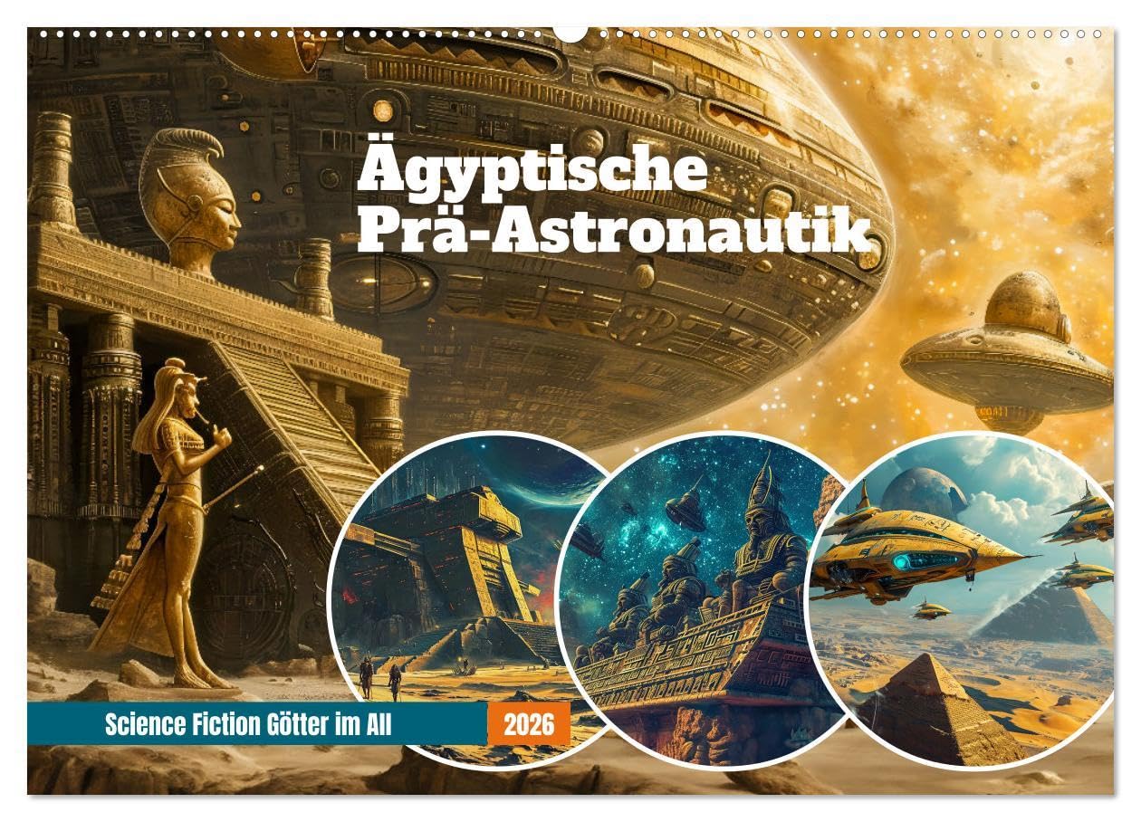 Ägyptische Prä-Astronautik - Science Fiction Götter im All (Wandkalender 2026 DIN A2 quer), CALVENDO Monatskalender: Ägyptische Sci-Fi: Raumfahrt und Göttergeheimnisse (CALVENDO Glaube) Social Sciences