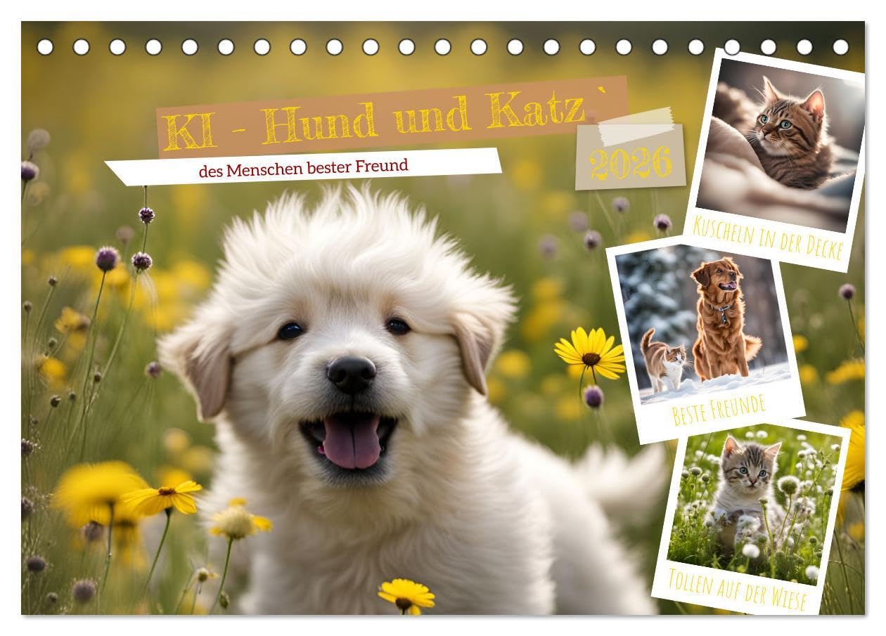 KI - Hund und Katz `des Menschen bester Freund (Tischkalender 2026 DIN A5 quer), CALVENDO Monatskalender: Emotionale Tierportraits (CALVENDO Tiere) Business & Technology