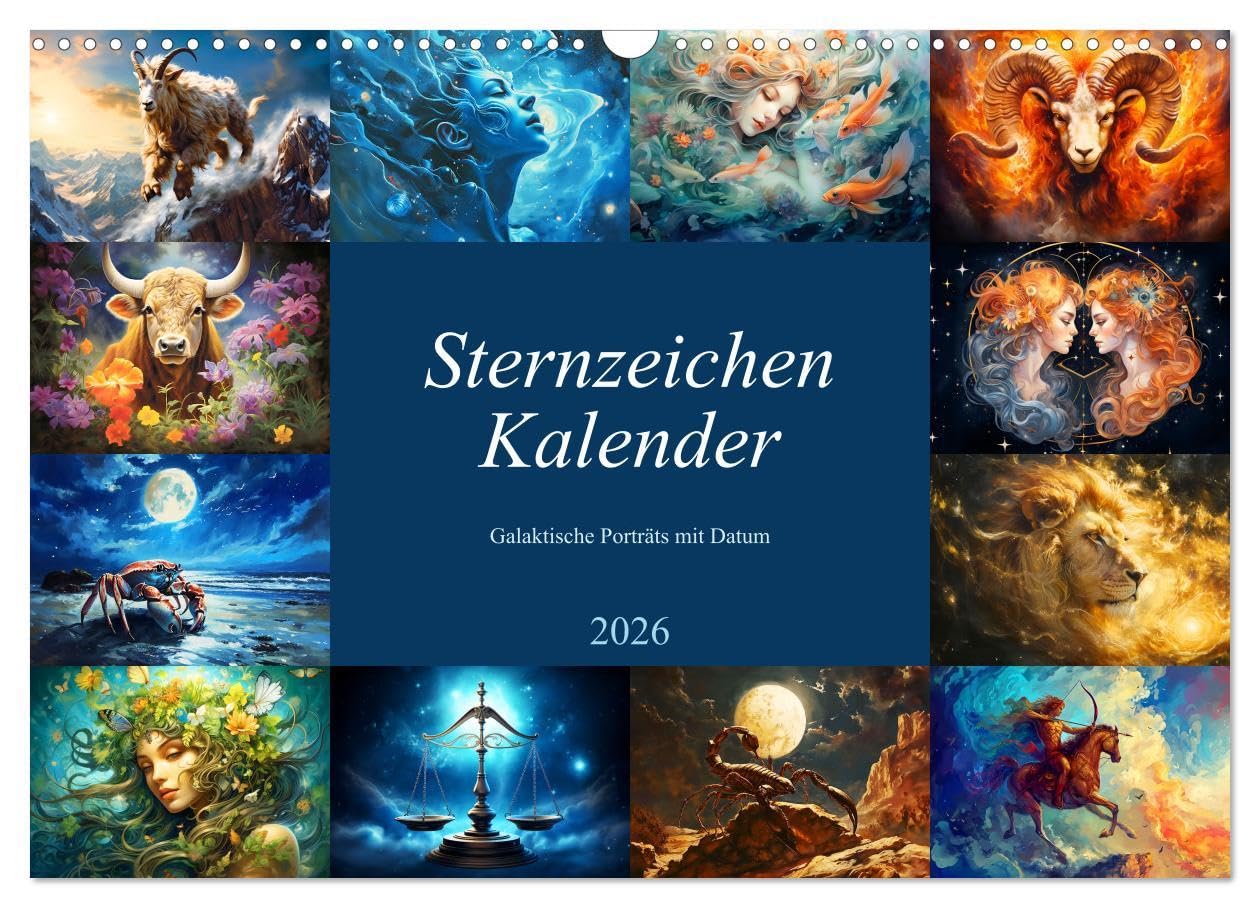 Sternzeichen-Kalender - Galaktische Porträts mit Datum (Wandkalender 2026 DIN A3 quer), CALVENDO Monatskalender: Kosmische Kunst - Luftige Meisterwerke der Sternenzeichen (CALVENDO Kunst) Social Sciences