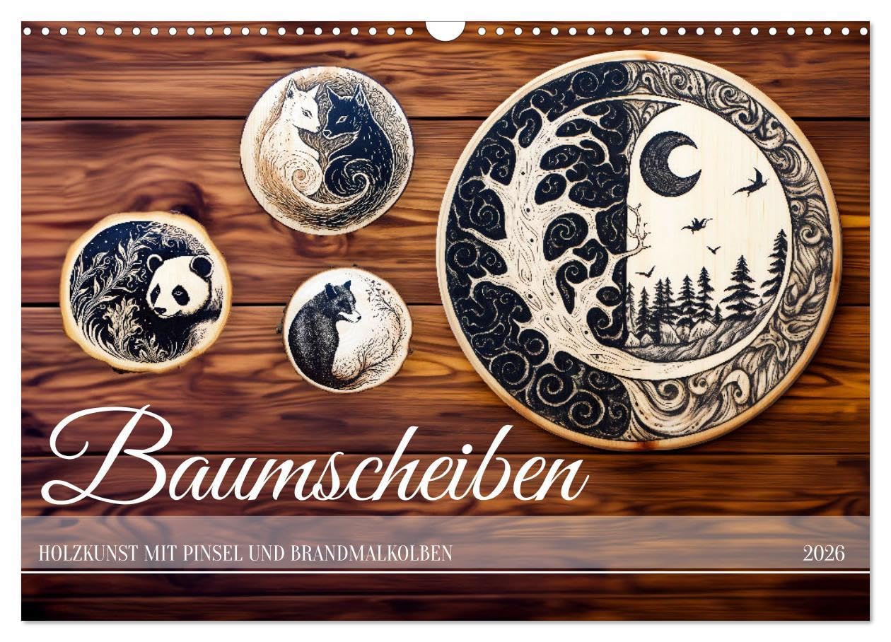 Baumscheiben - Holzkunst mit Pinsel und Brandmalkolben (Wandkalender 2026 DIN A3 quer), CALVENDO Monatskalender: Basteln auf Holzscheiben mit Brandmalkolben und Pinsel (CALVENDO Kunst) Social Sciences