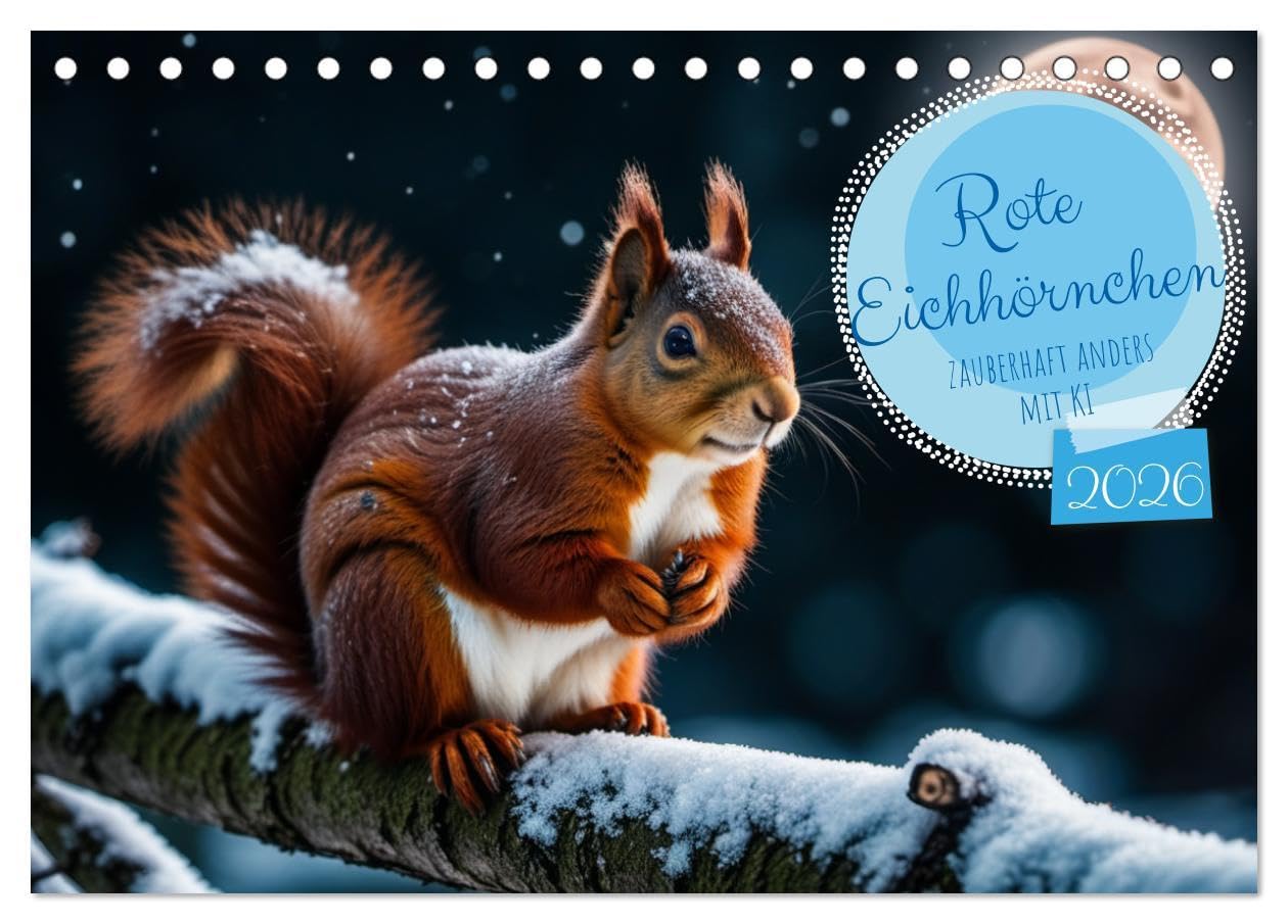 Rote Eichhörnchen - zauberhaft anders mit KI (Tischkalender 2026 DIN A5 quer), CALVENDO Monatskalender: KI-generierte Eichhörnchen, künstlich und doch ... anzuschauen? Auf alle Fälle! (CALVENDO Tiere) Natural Sciences
