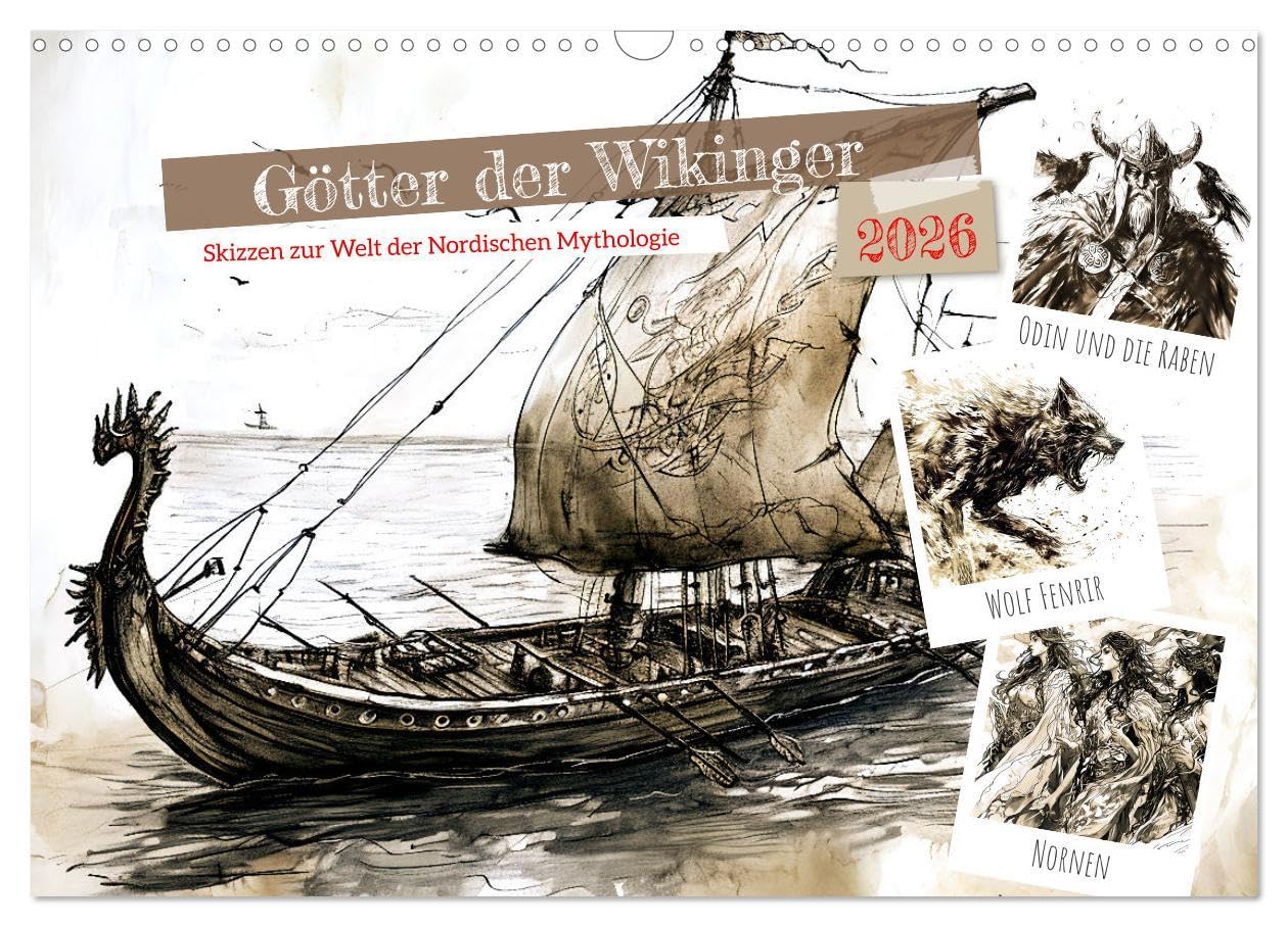 Götter der Wikinger - Skizzen zur Welt der Nordischen Mythologie (Wandkalender 2026 DIN A3 quer), CALVENDO Monatskalender: Götter, Drachenboote, ... für Abenteurer (CALVENDO Kunst) Social Sciences