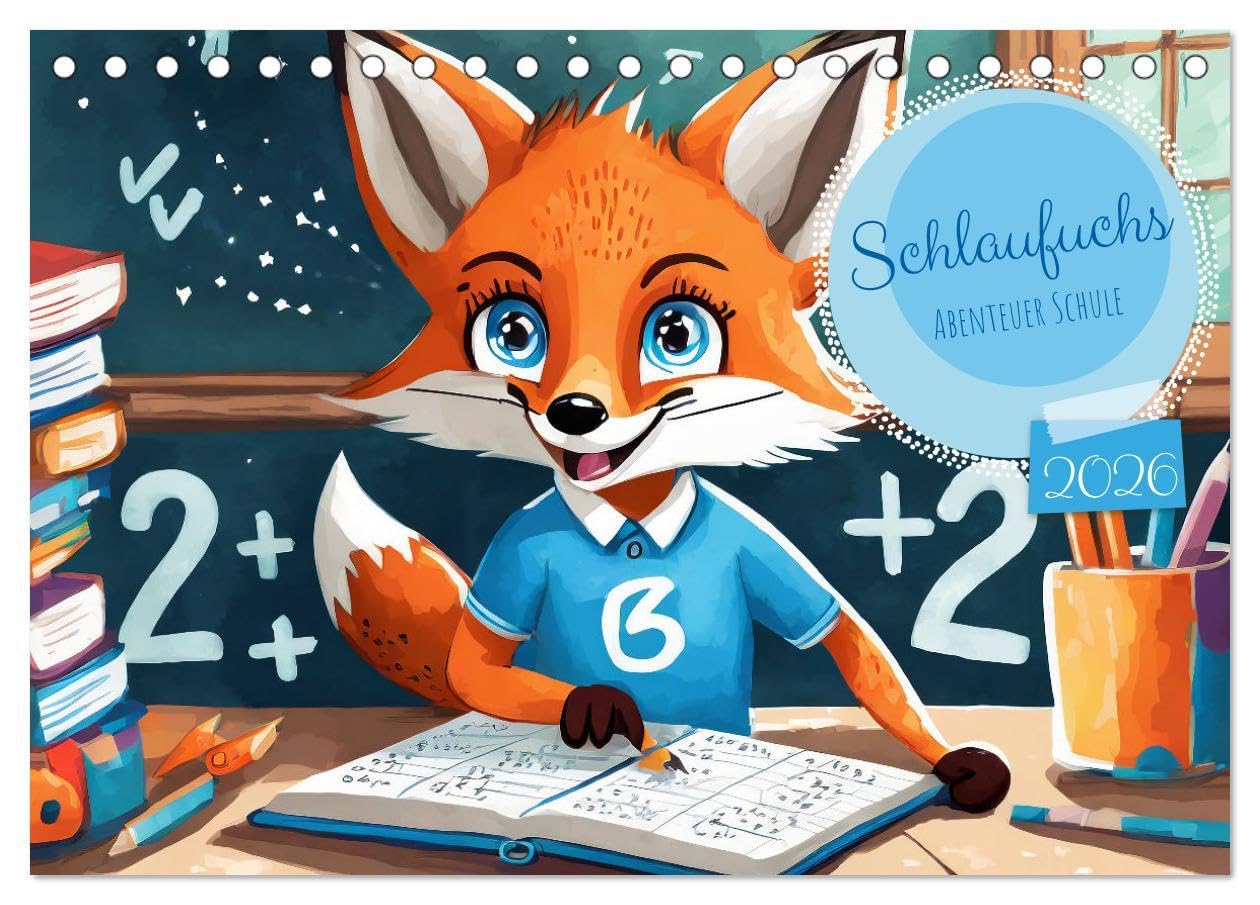 Schlaufuchs - Abenteuer Schule (Tischkalender 2026 DIN A5 quer), CALVENDO Monatskalender: Begleitet die schlauen Füchse in ihrem ersten Schuljahr. (CALVENDO Spass) Leisure & Fun