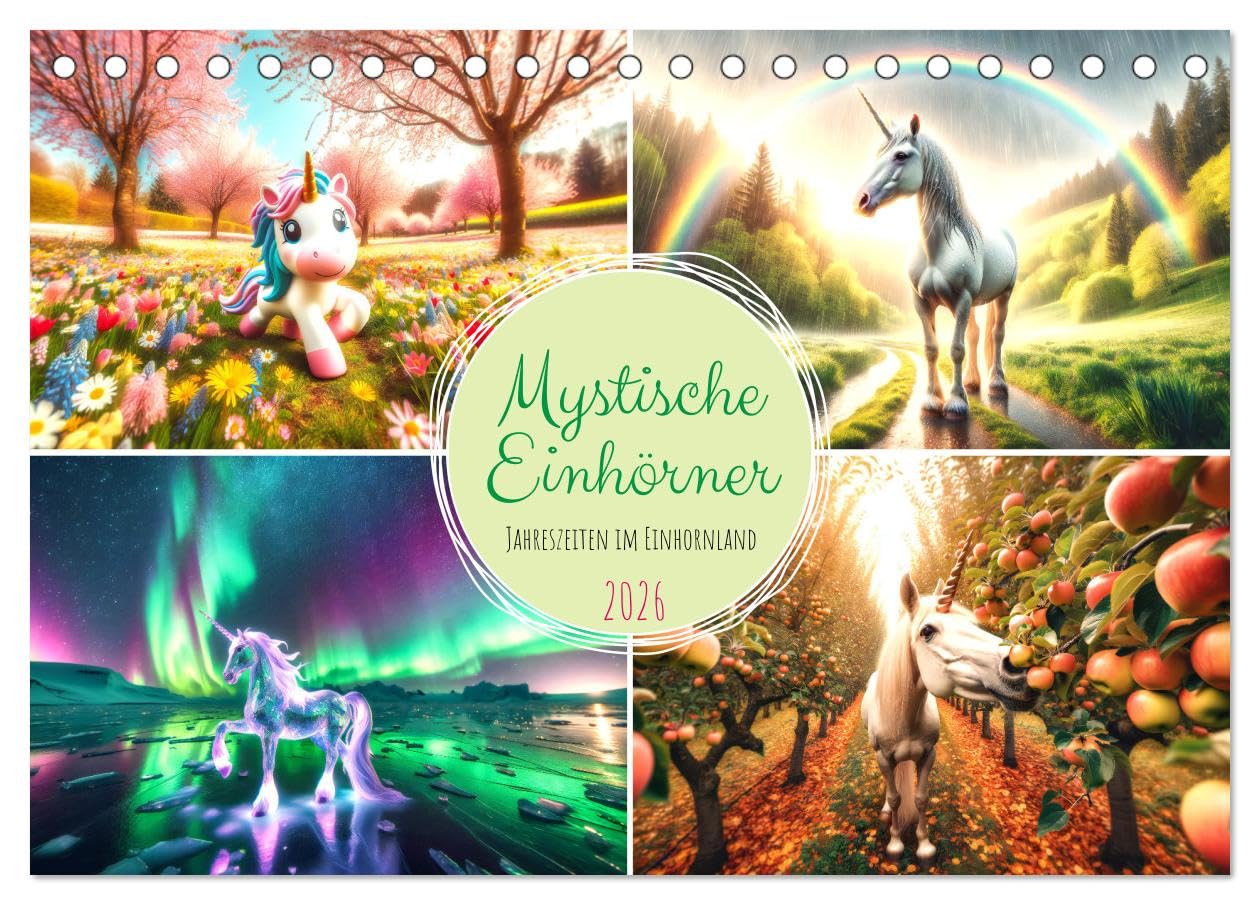 Mystische Einhörner - Jahreszeiten im Einhornland (Tischkalender 2026 DIN A5 quer), CALVENDO Monatskalender Natural Sciences