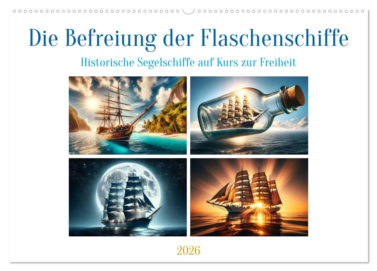 Die Befreiung der Flaschenschiffe - Historische Segelschiffe (Wandkalender 2026 DIN A2 quer), CALVENDO Monatskalender Leisure, Home & Garden