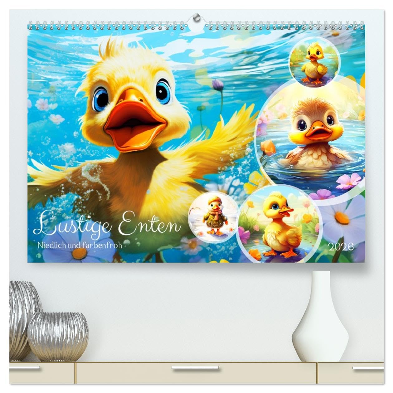 Lustige Enten. Niedlich und farbenfroh (hochwertiger Premium Wandkalender 2026 DIN A2 quer), Kunstdruck in Hochglanz Film, Art & Culture