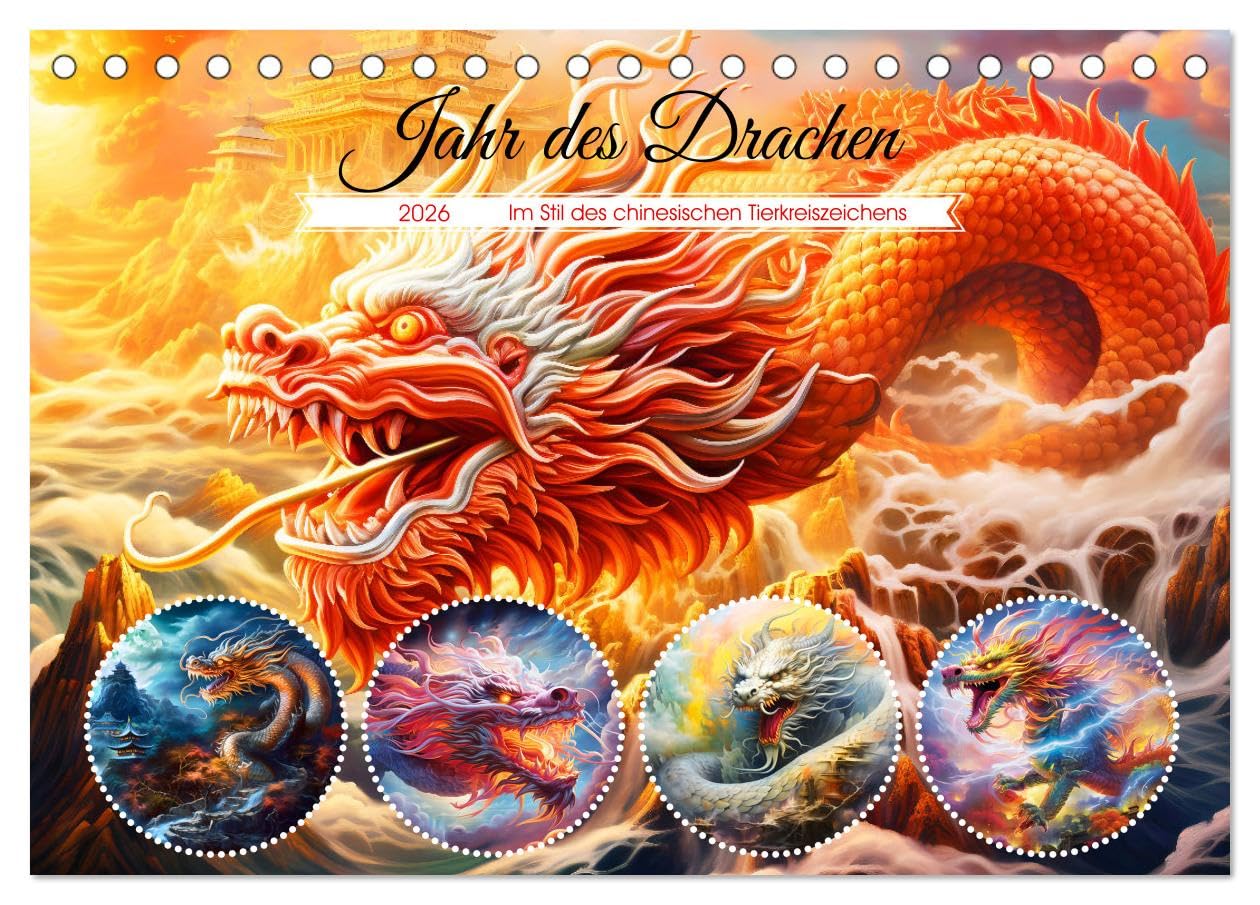 Jahr des Drachen - Im Stil des chinesischen Tierkreiszeichens (Tischkalender 2026 DIN A5 quer), CALVENDO Monatskalender Social Sciences