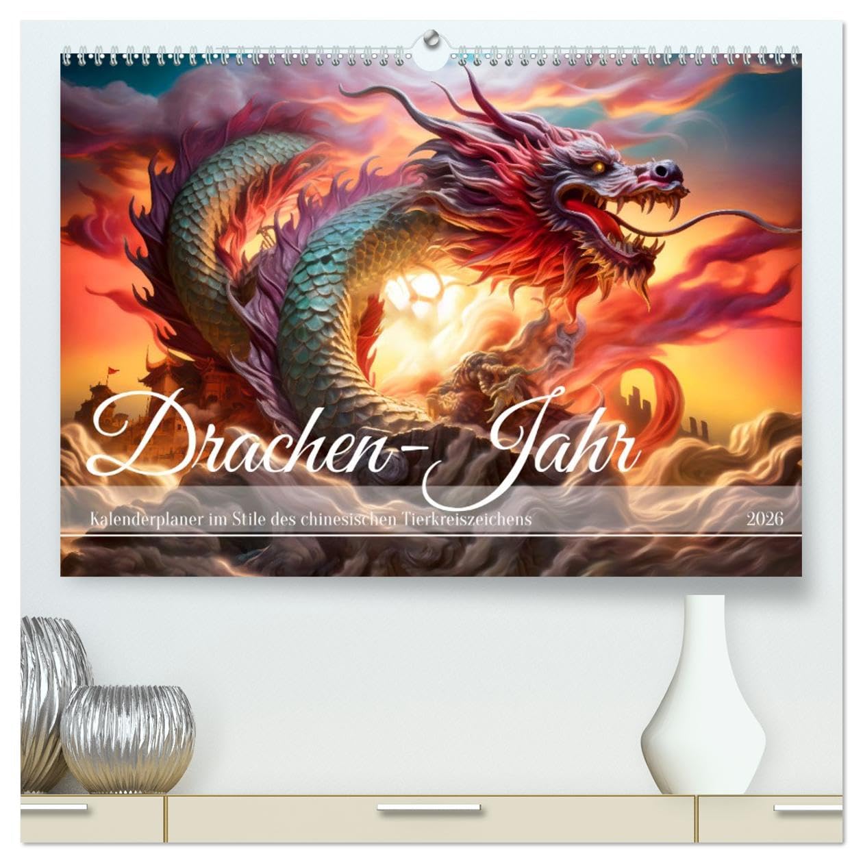 Drachen-Jahr - Kalenderplaner im Stile des chinesischen Tierkreiszeichens (hochwertiger Premium Wandkalender 2026 DIN A2 quer), Kunstdruck in Hochglanz Social Sciences