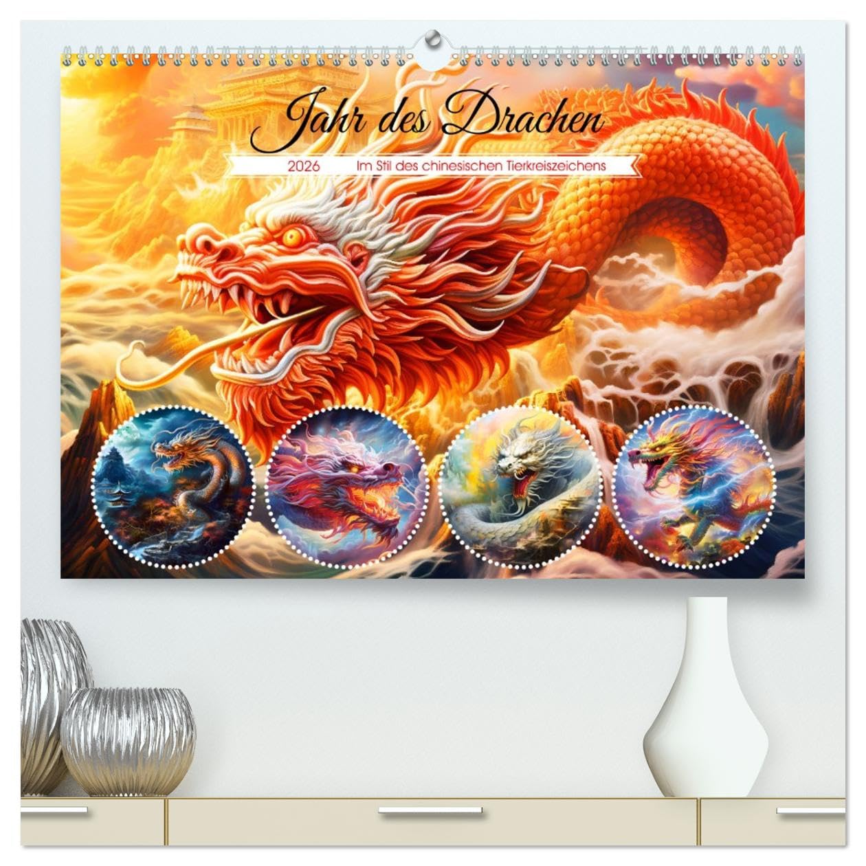 Jahr des Drachen - Im Stil des chinesischen Tierkreiszeichens (hochwertiger Premium Wandkalender 2026 DIN A2 quer), Kunstdruck in Hochglanz Social Sciences