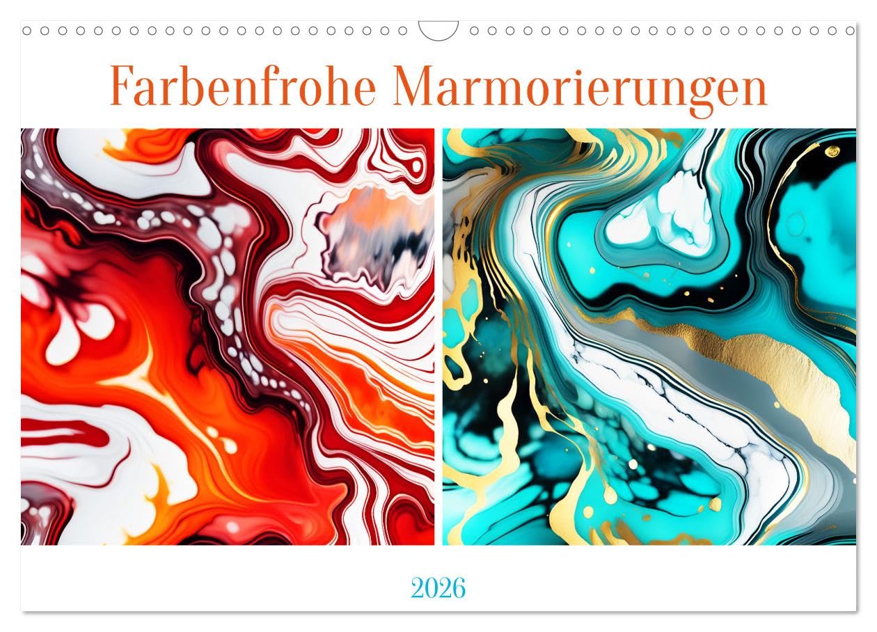 Farbenfrohe Marmorierungen (Wandkalender 2026 DIN A3 quer), CALVENDO Monatskalender Social Sciences