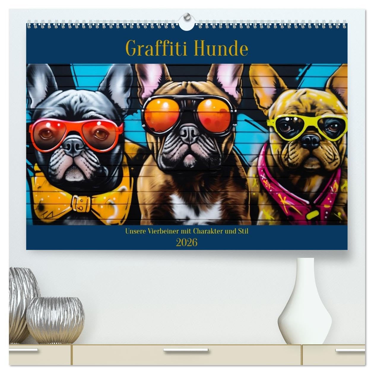 Graffiti Hunde (hochwertiger Premium Wandkalender 2026 DIN A2 quer), Kunstdruck in Hochglanz Hobbies & Crafts