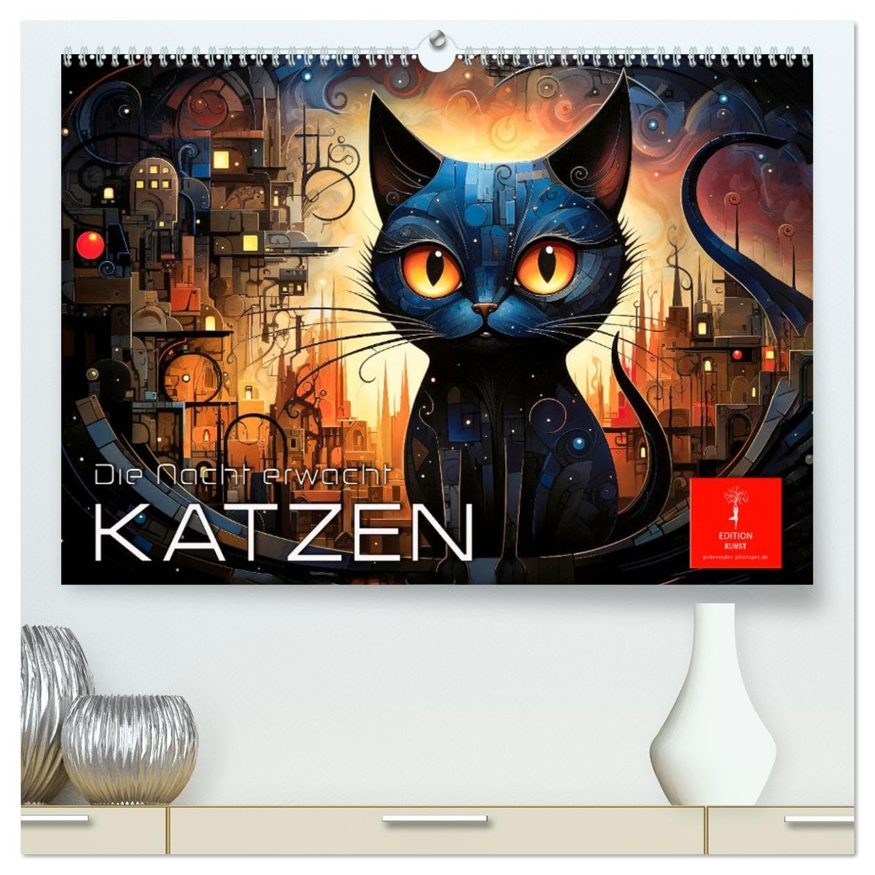 Katzen - die Nacht erwacht (hochwertiger Premium Wandkalender 2026 DIN A2 quer), Kunstdruck in Hochglanz Living & Furnishing