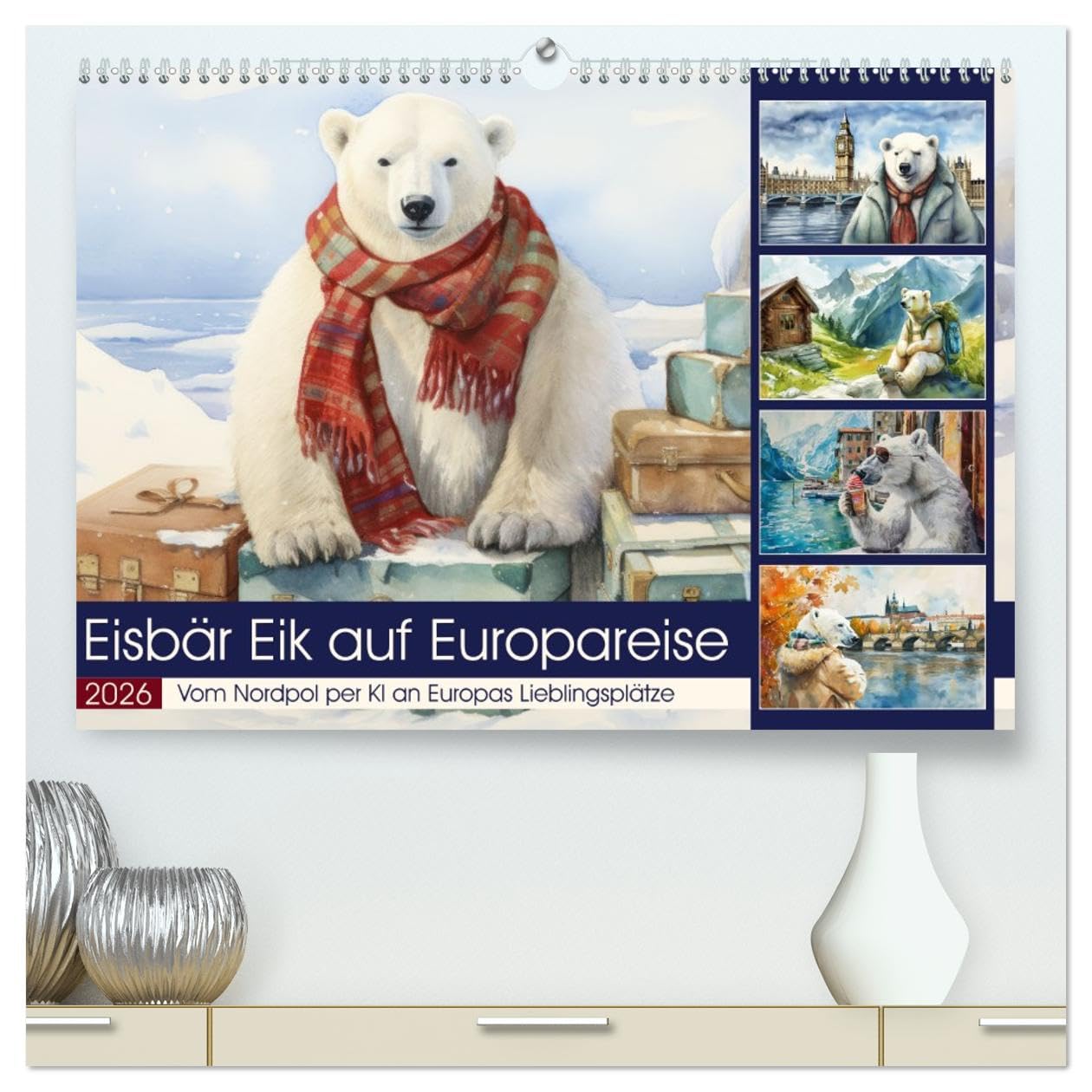 Eisbär Eik auf Europareise (hochwertiger Premium Wandkalender 2026 DIN A2 quer), Kunstdruck in Hochglanz Social Sciences