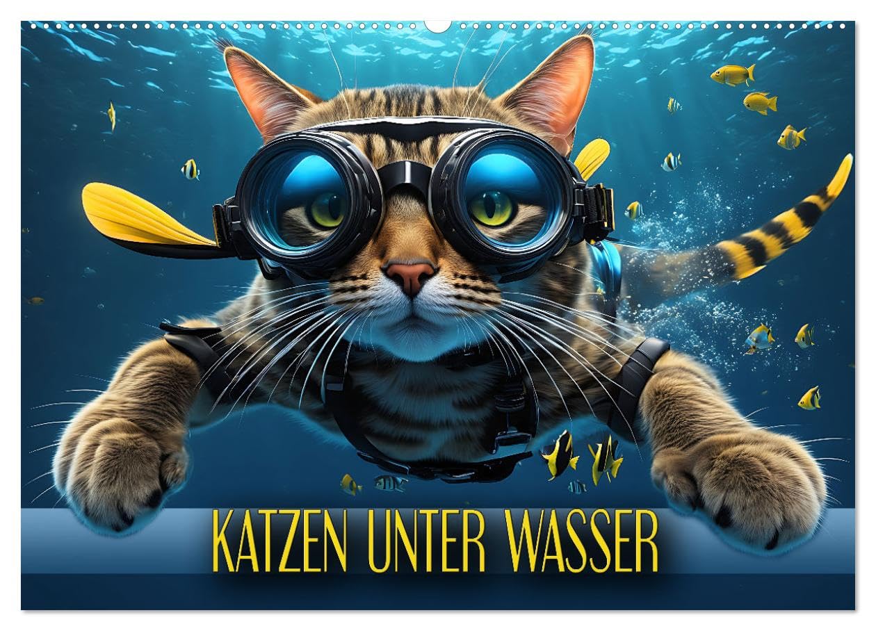 Katzen unter Wasser (Wandkalender 2026 DIN A2 quer), CALVENDO Monatskalender Film, Art & Culture