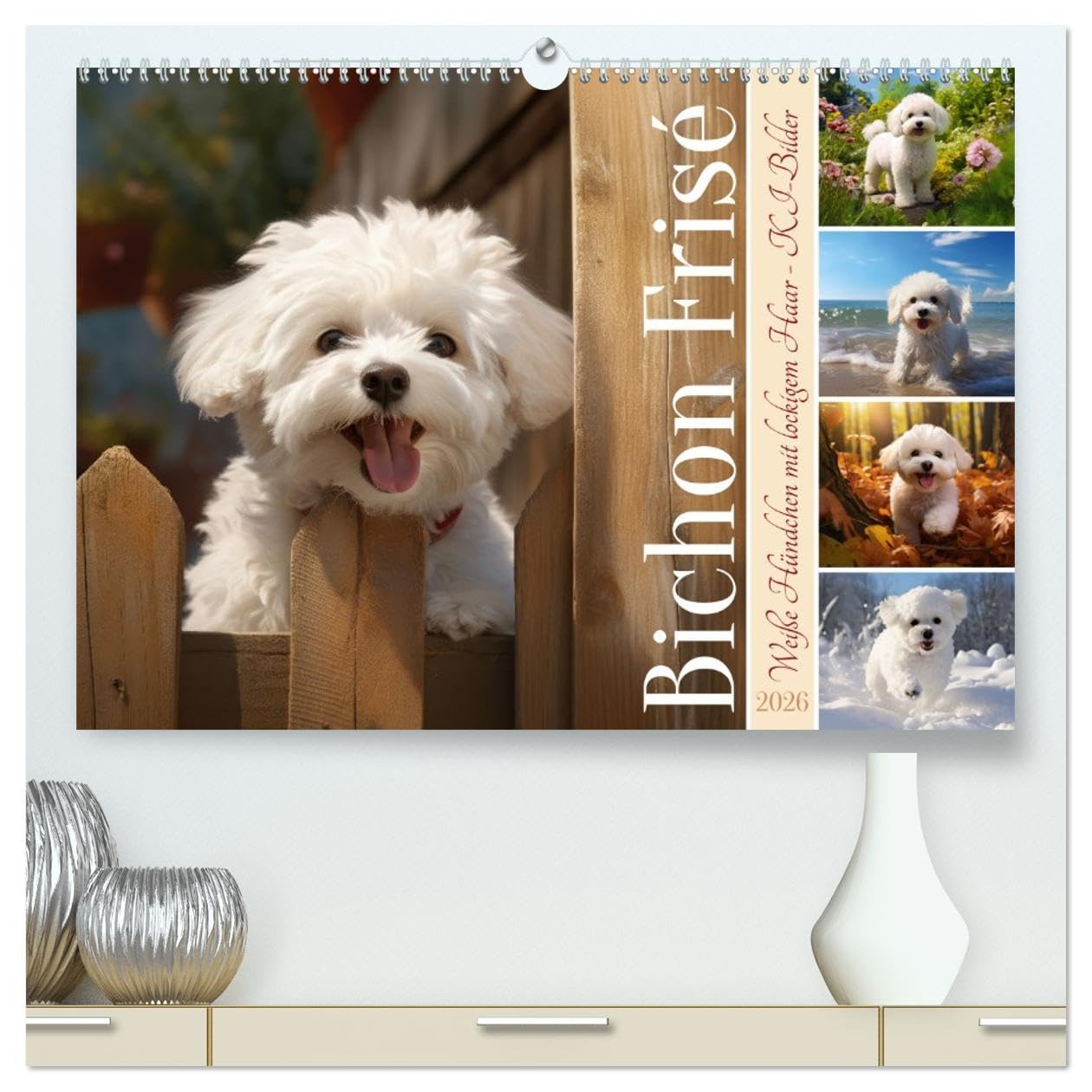 Bichon frisé, weiße Hündchen mit lockigem Haar (hochwertiger Premium Wandkalender 2026 DIN A2 quer), Kunstdruck in Hochglanz Social Sciences