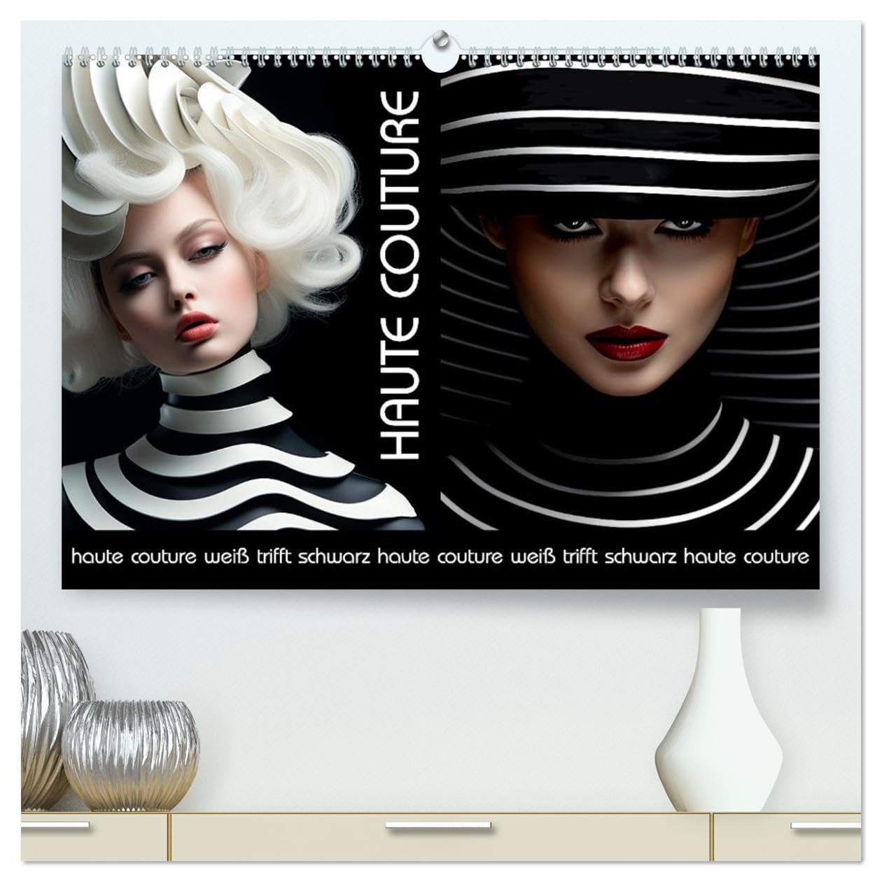 Haute Couture - Weiß trifft Schwarz (hochwertiger Premium Wandkalender 2026 DIN A2 quer), Kunstdruck in Hochglanz Film, Art & Culture
