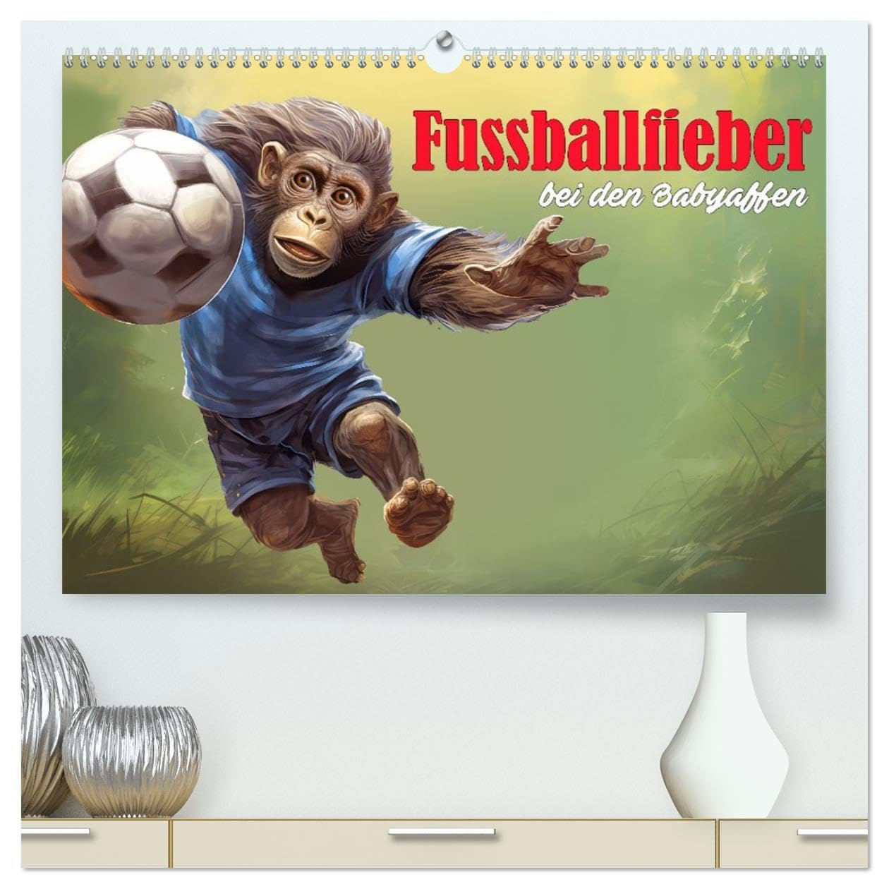 Fußballfieber bei den Babyaffen (hochwertiger Premium Wandkalender 2026 DIN A2 quer), Kunstdruck in Hochglanz Leisure & Fun