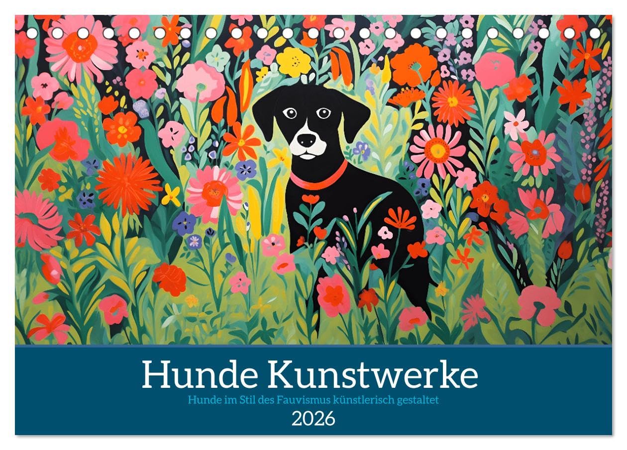 Hunde Kunstwerke - Hunde im Stil des Fauvismus künstlerisch gestaltet (Tischkalender 2026 DIN A5 quer), CALVENDO Monatskalender Film, Art & Culture