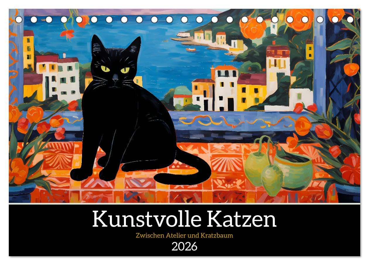 Kunstvolle Katzen (Tischkalender 2026 DIN A5 quer), CALVENDO Monatskalender Film, Art & Culture