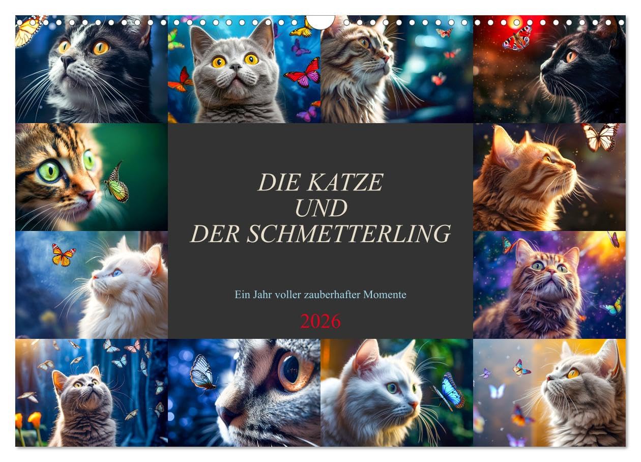 Die Katze und der Schmetterling (Wandkalender 2026 DIN A3 quer), CALVENDO Monatskalender Business & Technology