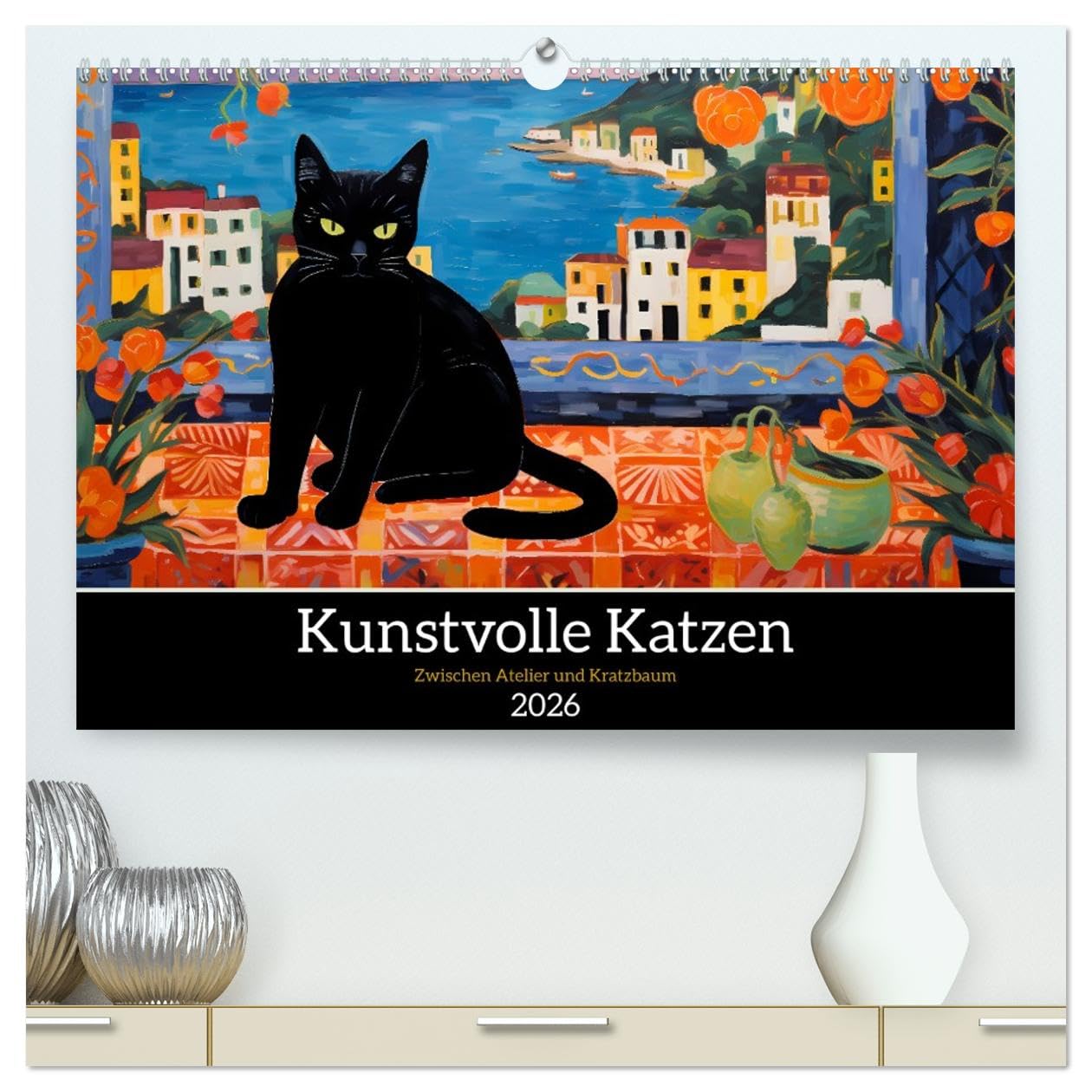 Kunstvolle Katzen (hochwertiger Premium Wandkalender 2026 DIN A2 quer), Kunstdruck in Hochglanz Film, Art & Culture