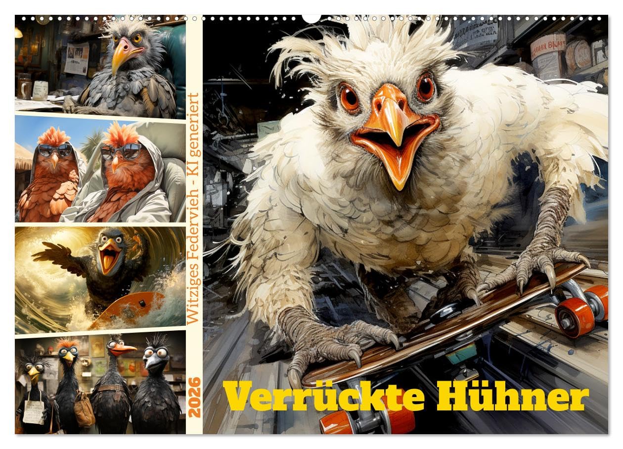 Verrückte Hühner (Wandkalender 2026 DIN A2 quer), CALVENDO Monatskalender Social Sciences